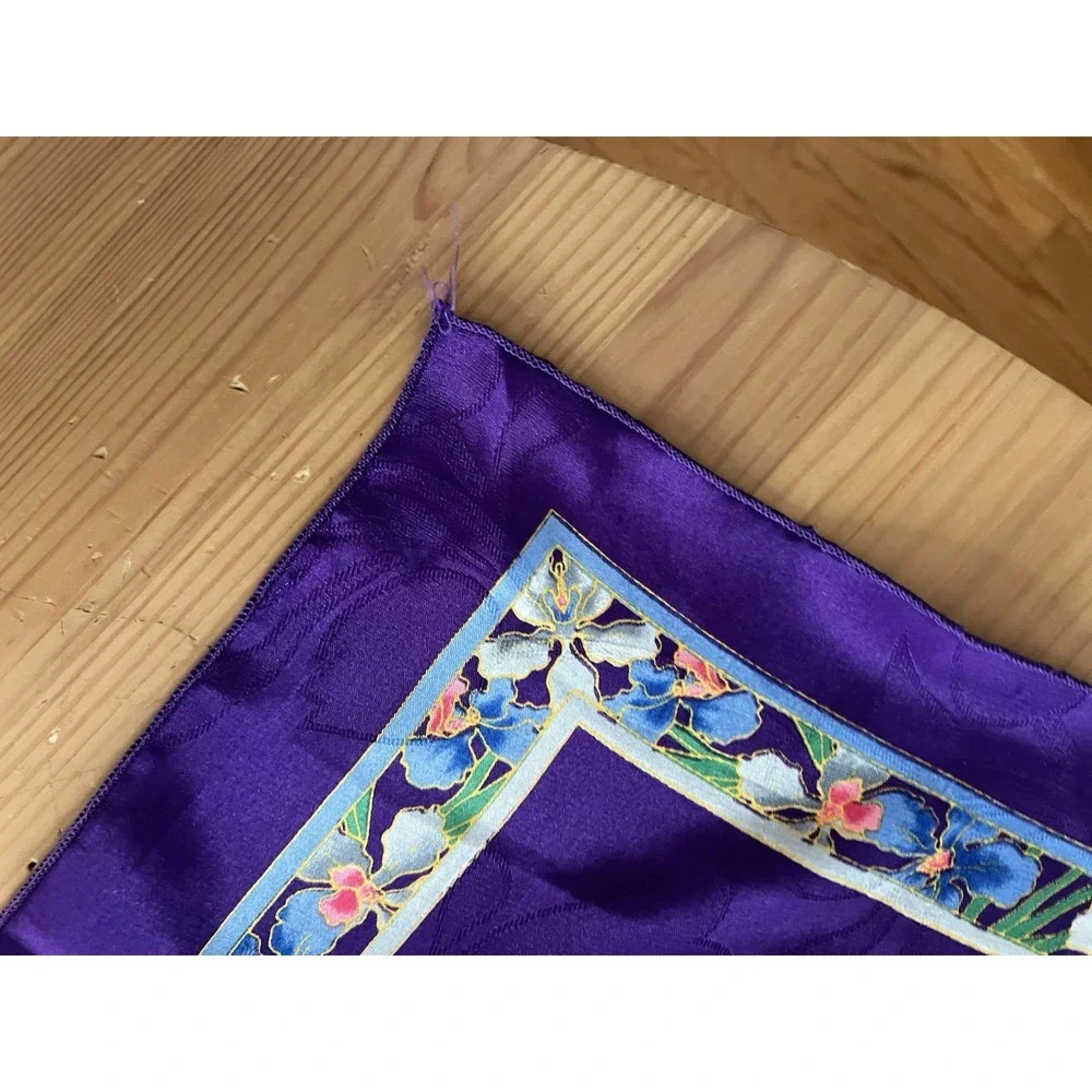 Vintage Floral Silk Scarf Purple Blue Pink Orchid Print Square Retro 34x33
